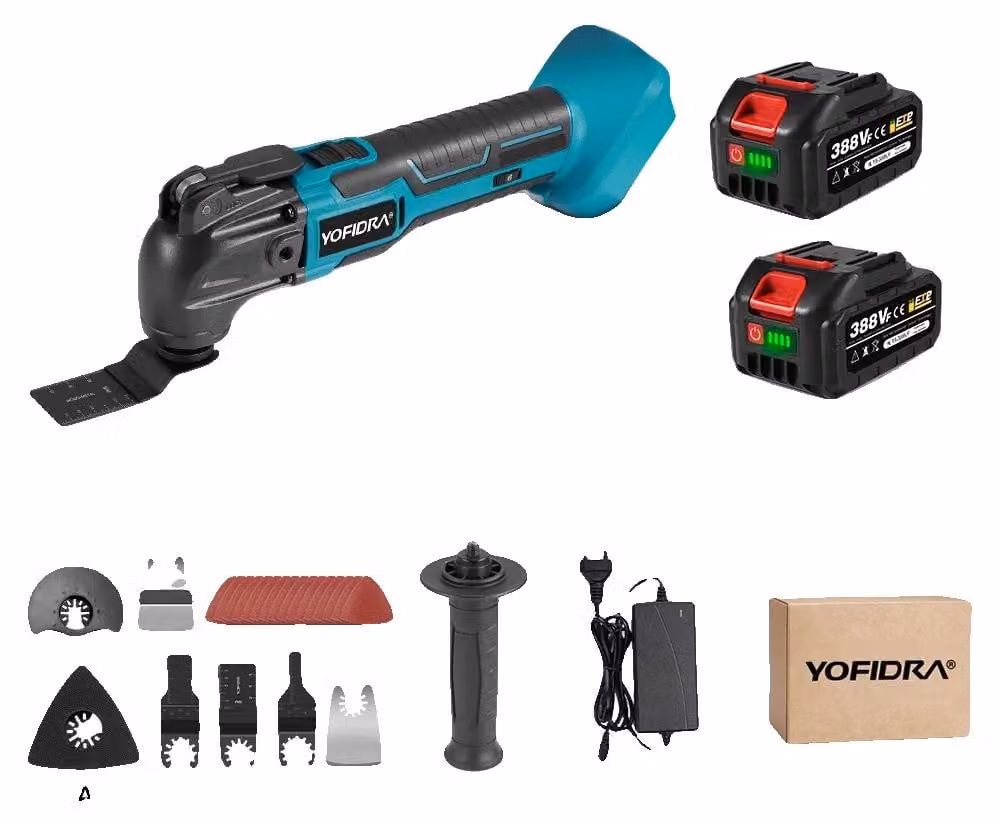 Utensile multifunzione oscillante, velocità variabile, sistema di fissaggio accessori rapido, set di 2 batterie da 3,0 Ah