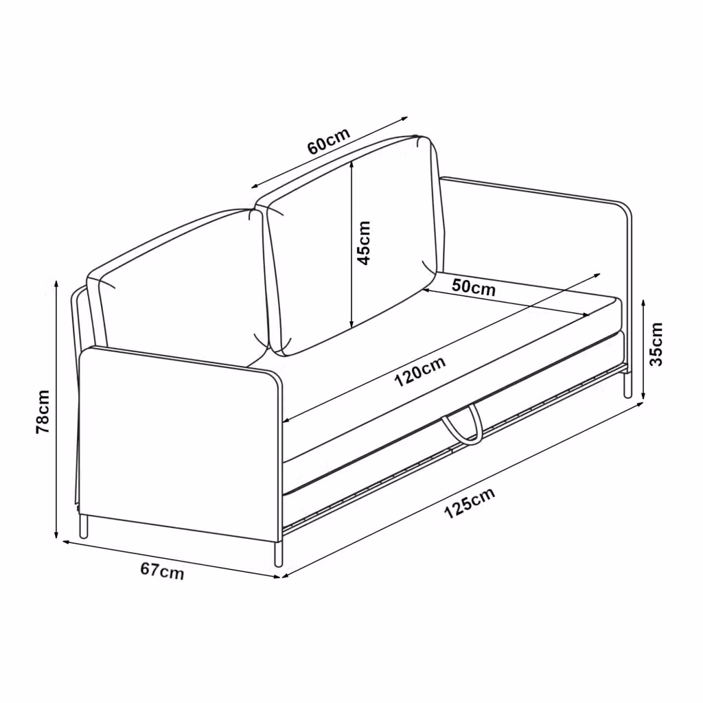 Divano letto a 2 posti trasformabile click clack moderno in tessuto grigio con cuscini inclusi L/P/H: 125 x 78 x 67 cm – 2