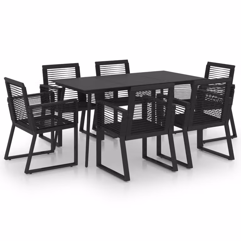 Set da Pranzo da Giardino 7 pz in Rattan PVC Nero