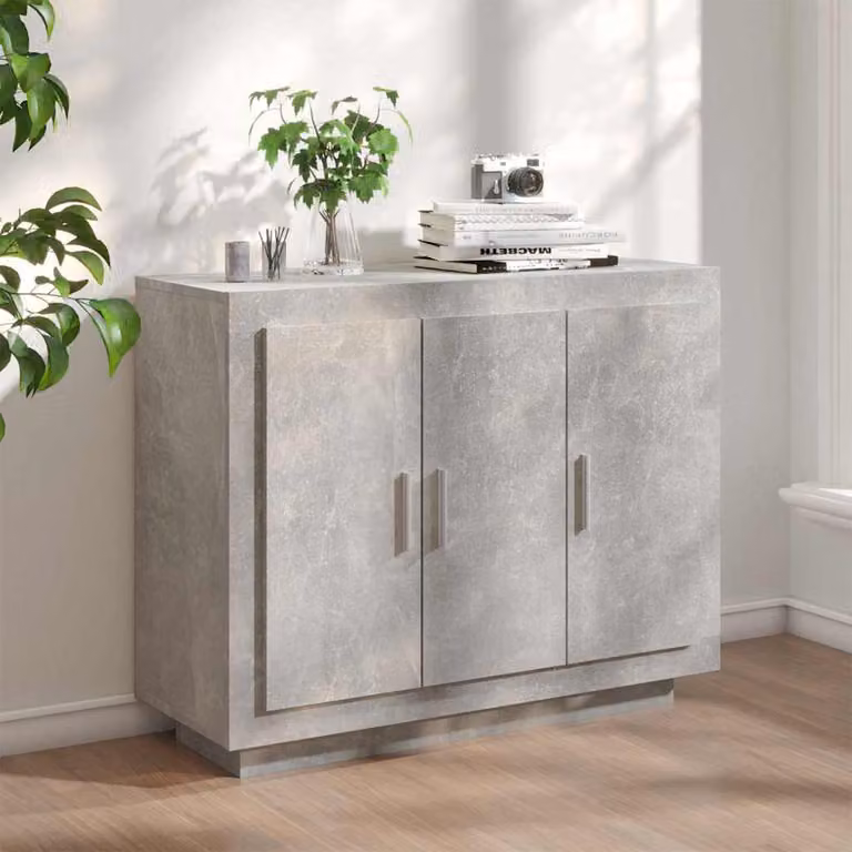 Credenza moderna vidaXL in legno multistrato e MDF, colore grigio, L 92 cm x P 35 cm x H 75 cm