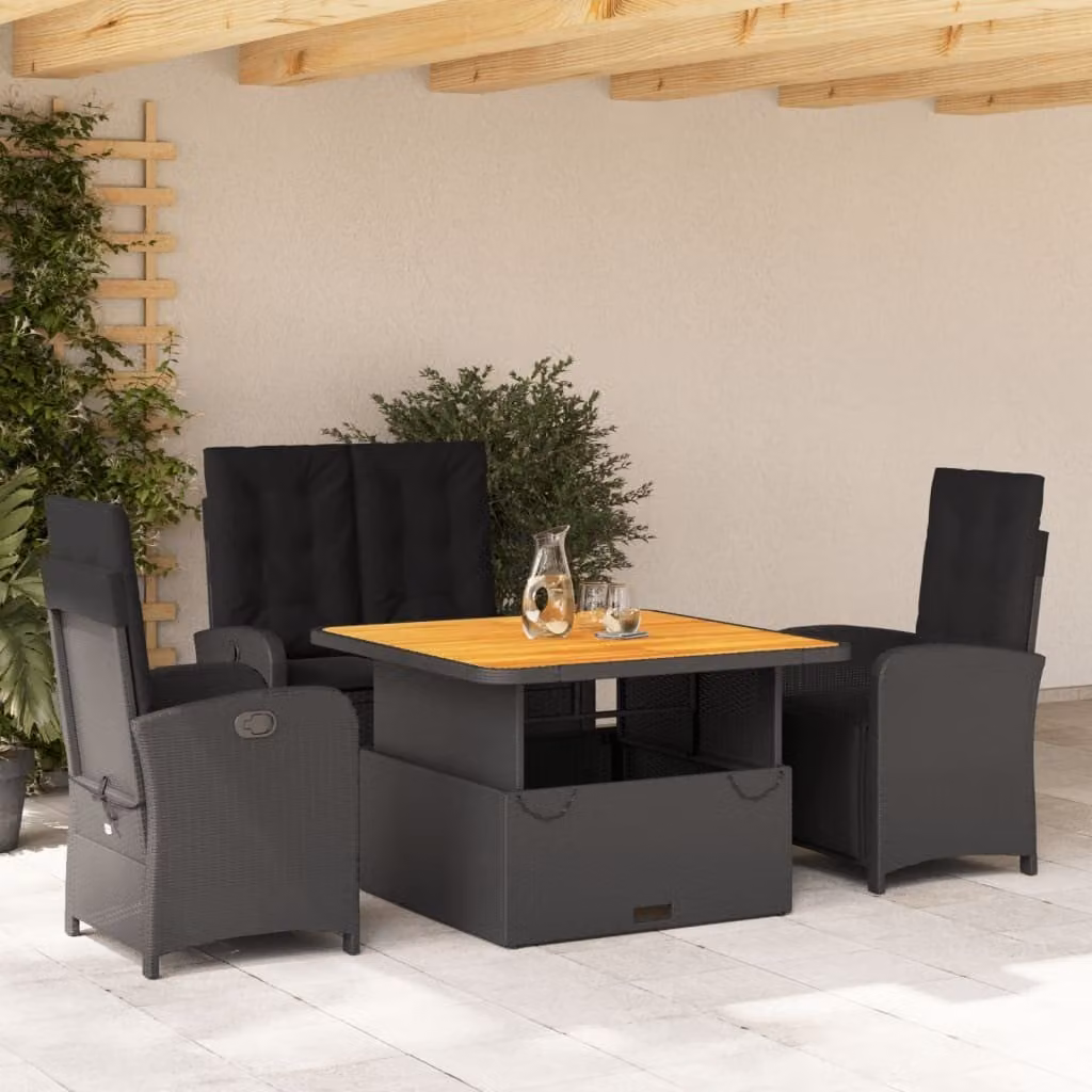 Maison Exclusive - Set da pranzo da giardino 4 pezzi con cuscini in polyrattan nero