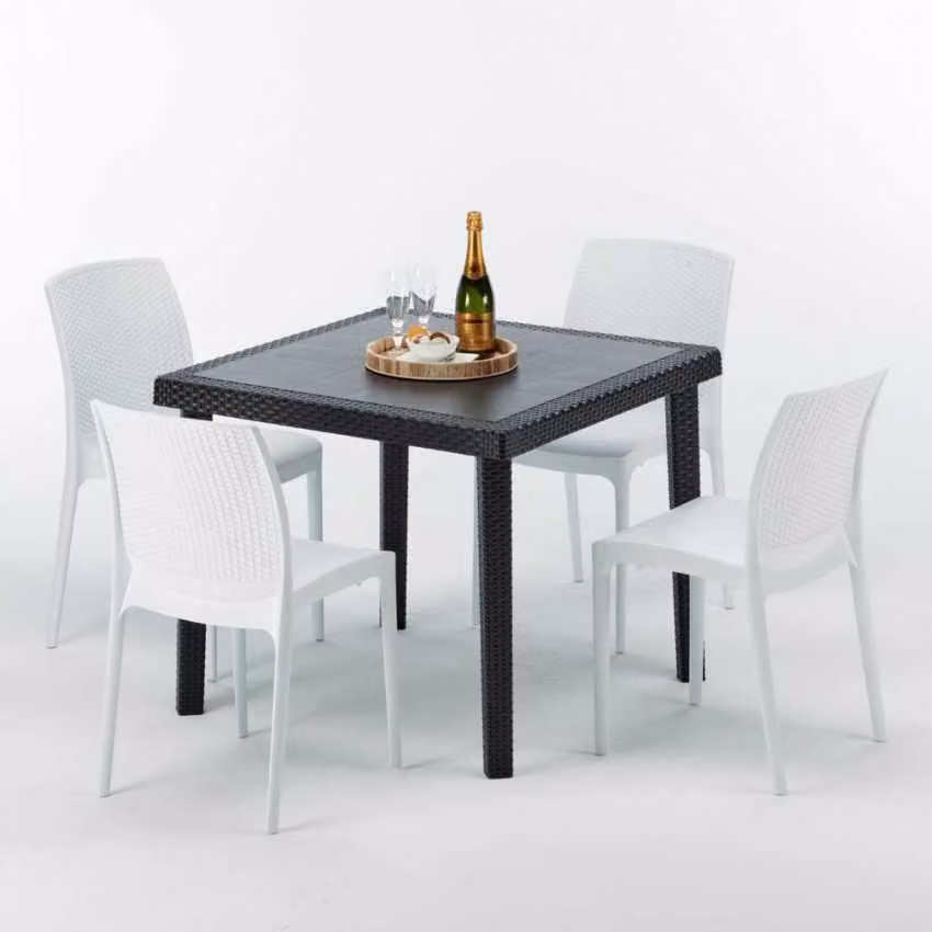 Tavolo quadrato nero e 4 sedie Set di bastoni da esterno in polipropilene colorato Grand Soleil Boheme Passion - Bianco