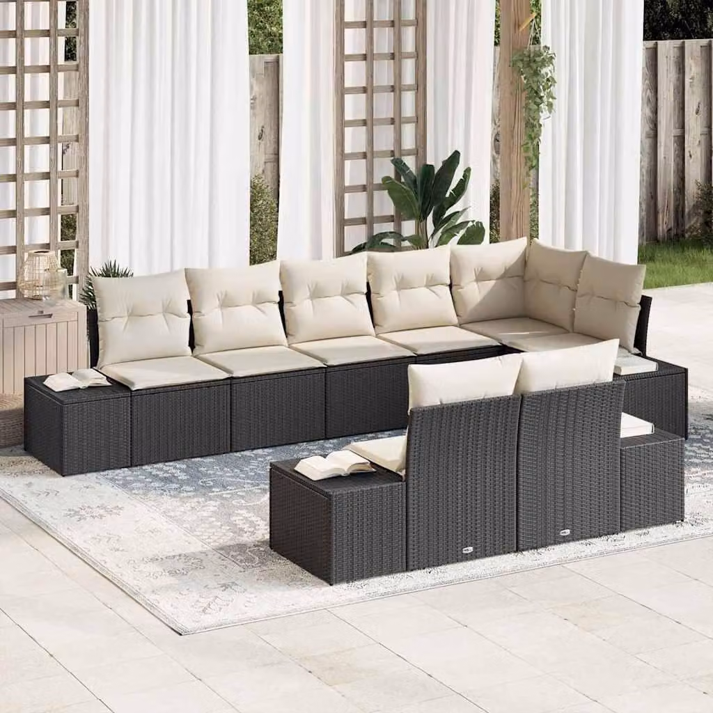 Maison Exclusive - Set da giardino composto da 8 pezzi. Divano e poltrone in rattan sintetico, colore nero e crema