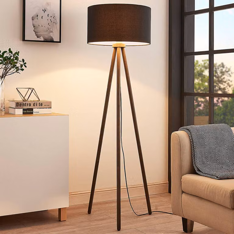 Lampada da terra Majken Lindby, Nero, Soggiorno / Sala da pranzo, Legno, Scandinavo, Lampada da terra