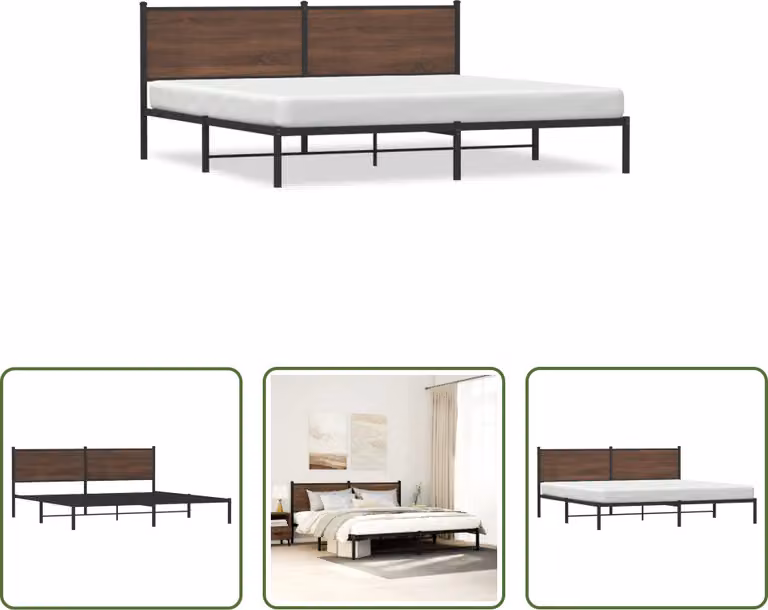 The Living Store Struttura letto con testiera in metallo effetto rovere marrone 193x203 cm