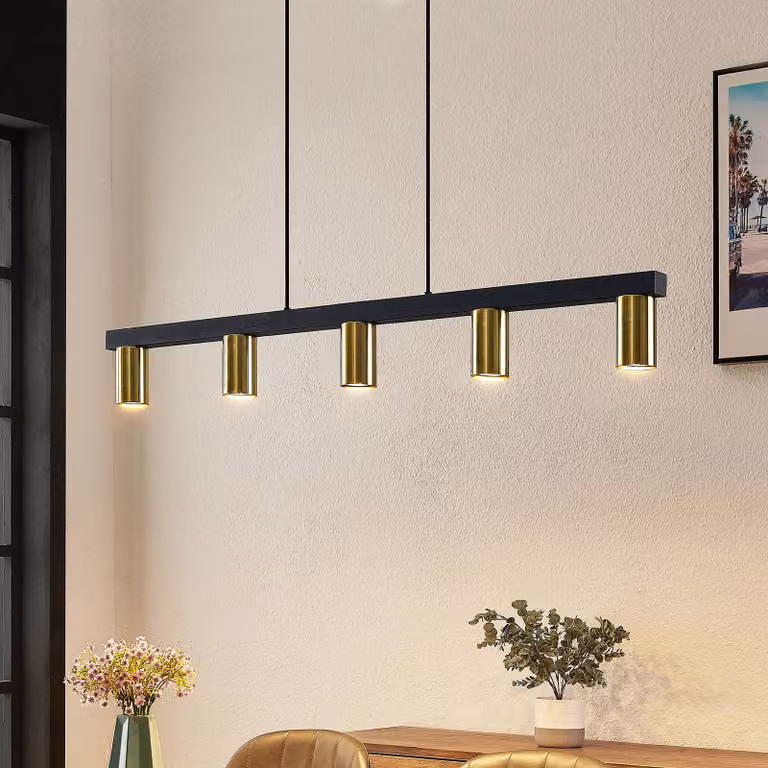 Lampada a sospensione Baliko Lindby, dimmerabile, Nero, Soggiorno / Sala da pranzo, Metallo, Moderno, Lampada a sospensione