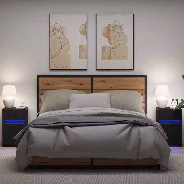 Set di 2 Armadi da Letto con Illuminazione LED vidaXL, Colore Nero Opaco, L/P/H: 38 x 34 x 61 cm – 1