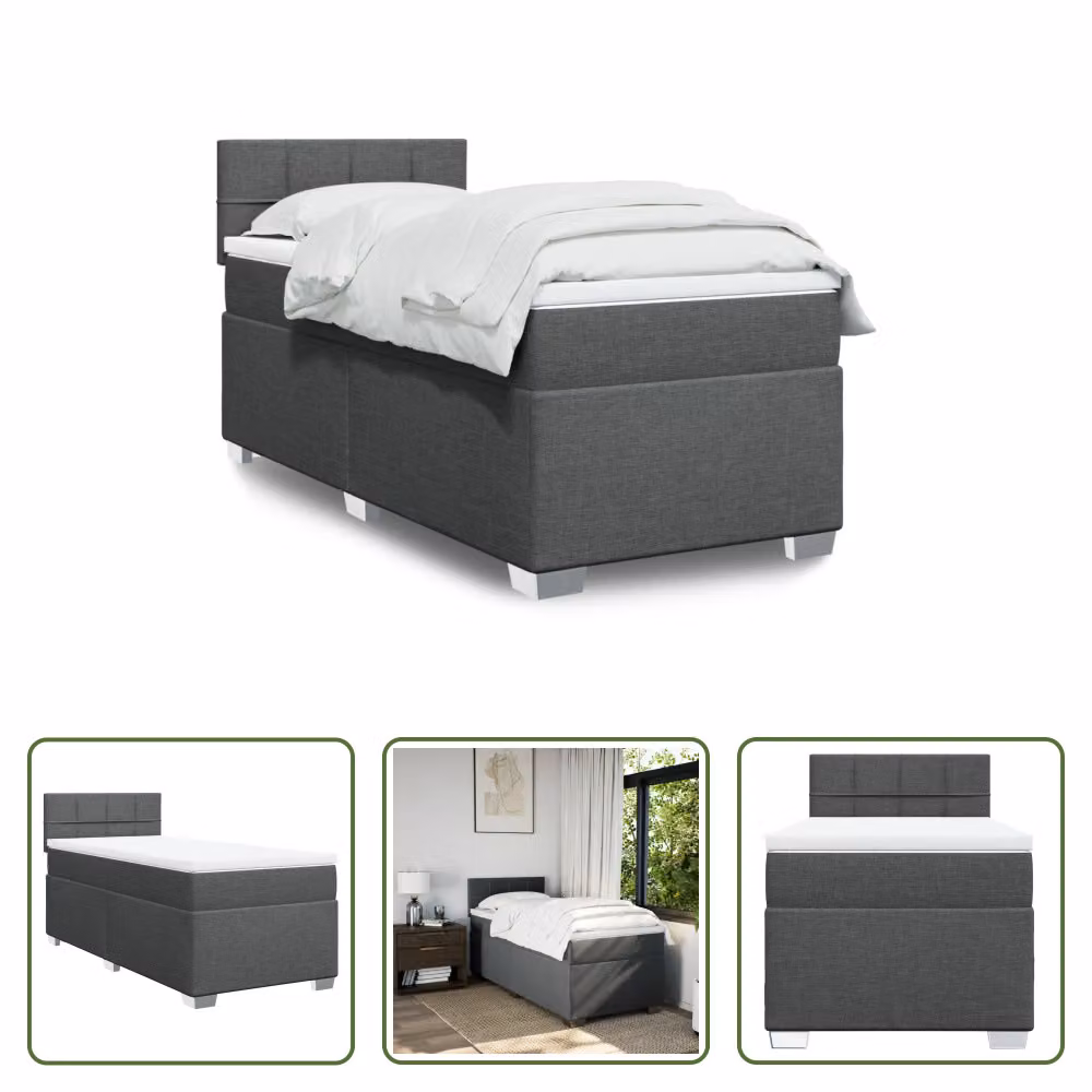 The Living Store Letto a molle con materasso grigio scuro 80x200 cm in tessuto