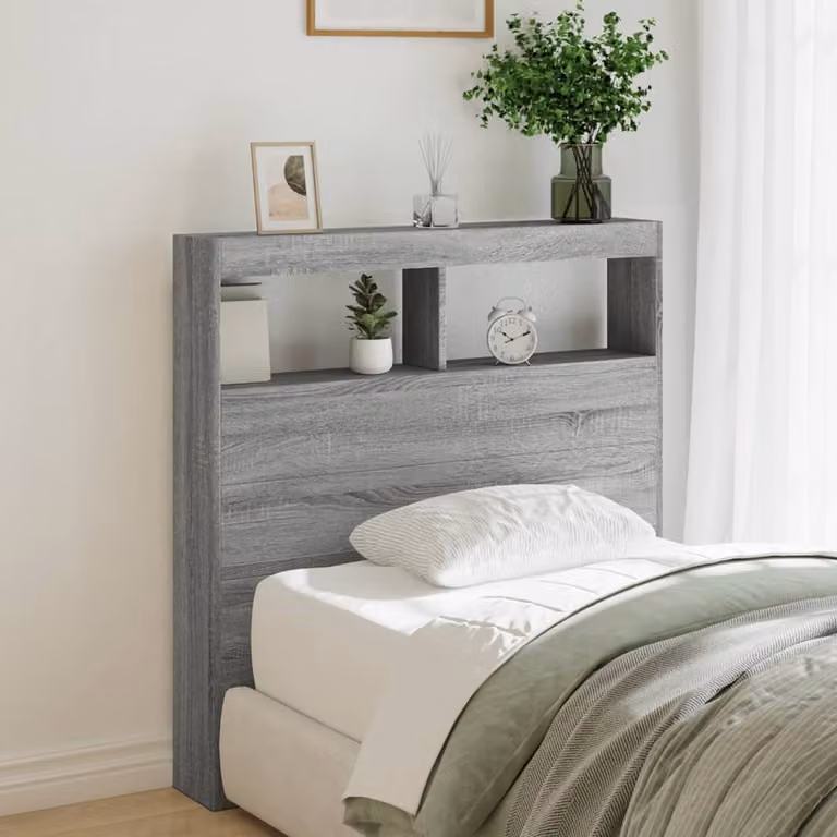 Testiera con contenitore e illuminazione LED vidaXL, Grigio Sonoma, L: 100 cm, P: 17 cm, H: 102 cm