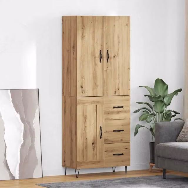 Credenza 2 pz-Set di 2 Buffet-Armadio da cucina Rovere artigianale Legno ingegnerizzato e vetro 259778