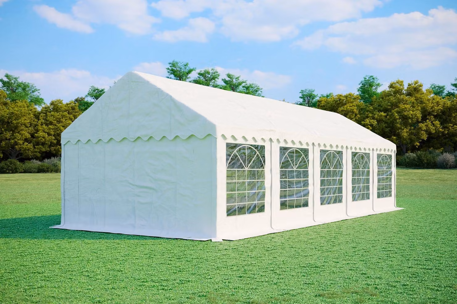 Tenda per eventi 4x10 metri, PVC PREMIUM, 500 g/m² - Bianca