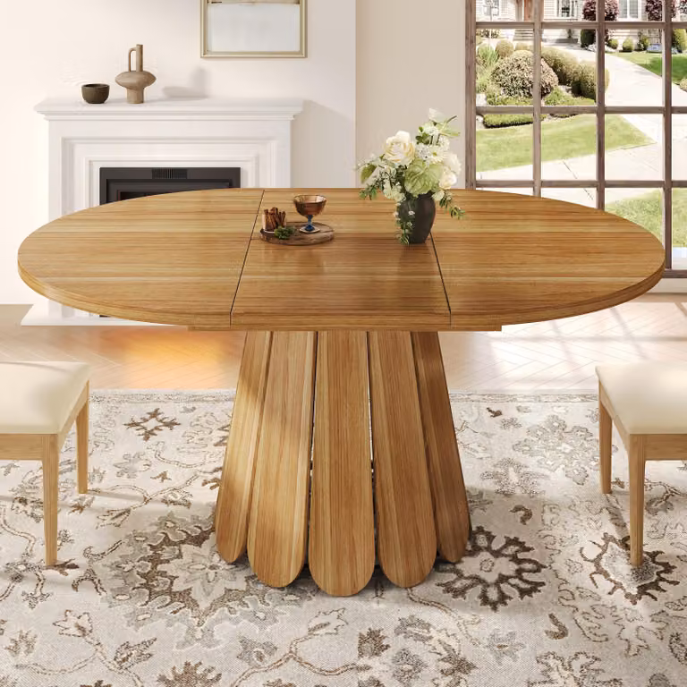 Tavolo da pranzo allungabile Flieks, tavolo da cucina rotondo/ovale tavolo telescopico 118-158x118x76 cm, tavolo rotondo per 6 persone, tavolo da pranzo marrone