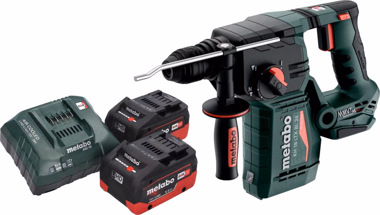 Metabo KH 18 LTX BL 24 Trapano a percussione a batteria 18 V 2,2 J SDS Plus Brushless + 2x batteria LiHD 5,5 Ah + caricabatteria