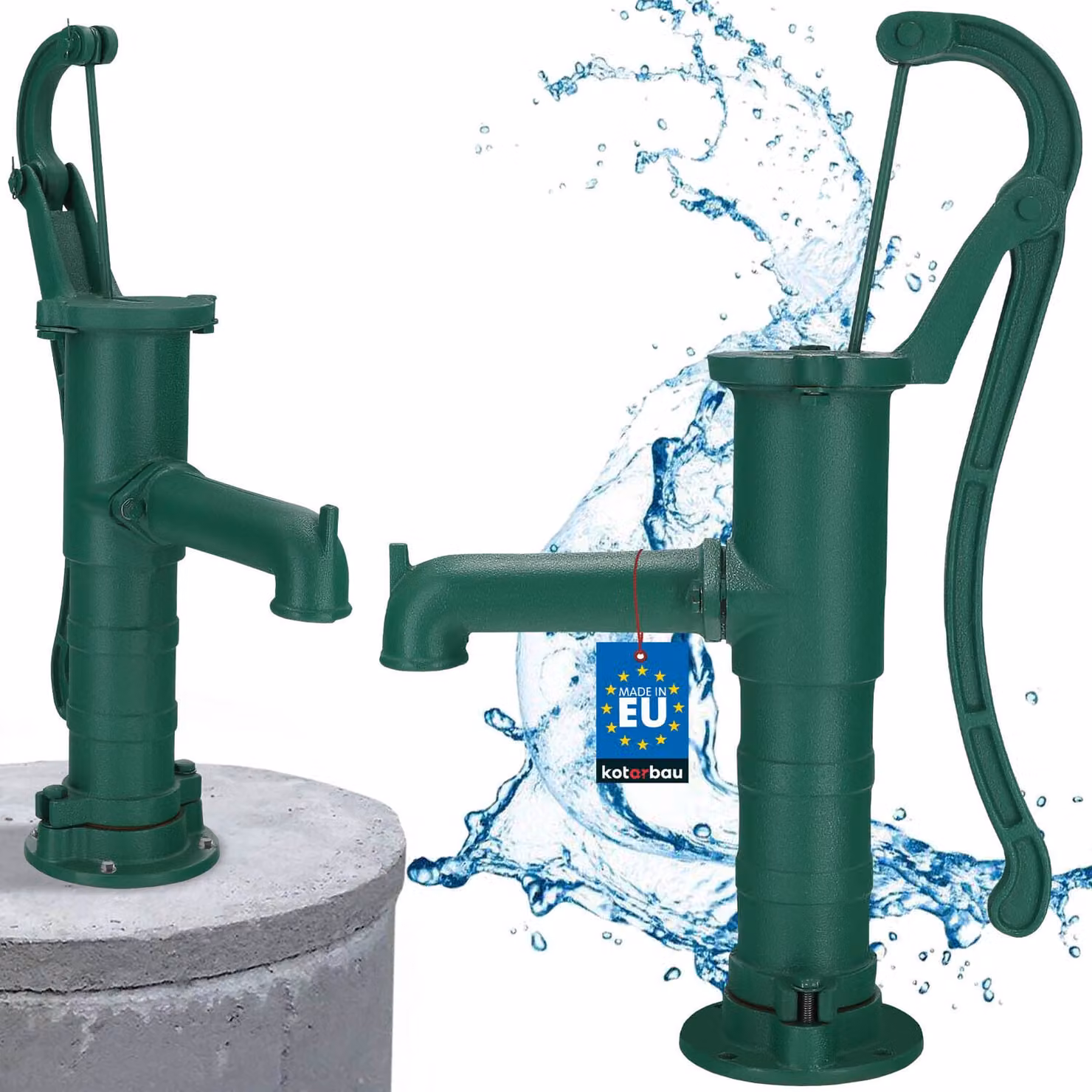KOTARBAU® Pompa girevole Pompa da giardino Pompa girevole a mano Pompa per acqua Pompa per pozzo Pompa a mano Ghisa Verde Vintage