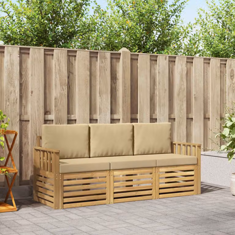 Set di divani da esterno vidaXL in legno di acacia con cuscini bianchi e beige