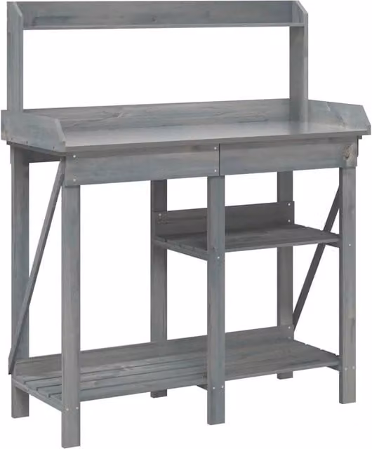 Panca Porta Vasi con Ripiani in Legno Massello di Abete Grigia per Giardino e Terrazzo L/P/H: 125 x 45 x 110 cm – 1