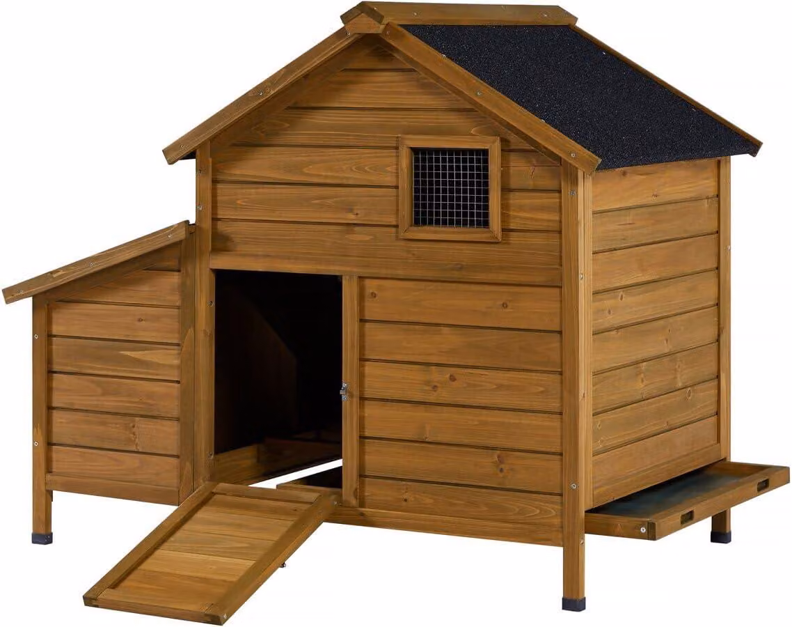 Pollaio in legno - Casa per galline con nido - Marrone - Tetto impermeabile in bitume - 119x73x98 cm