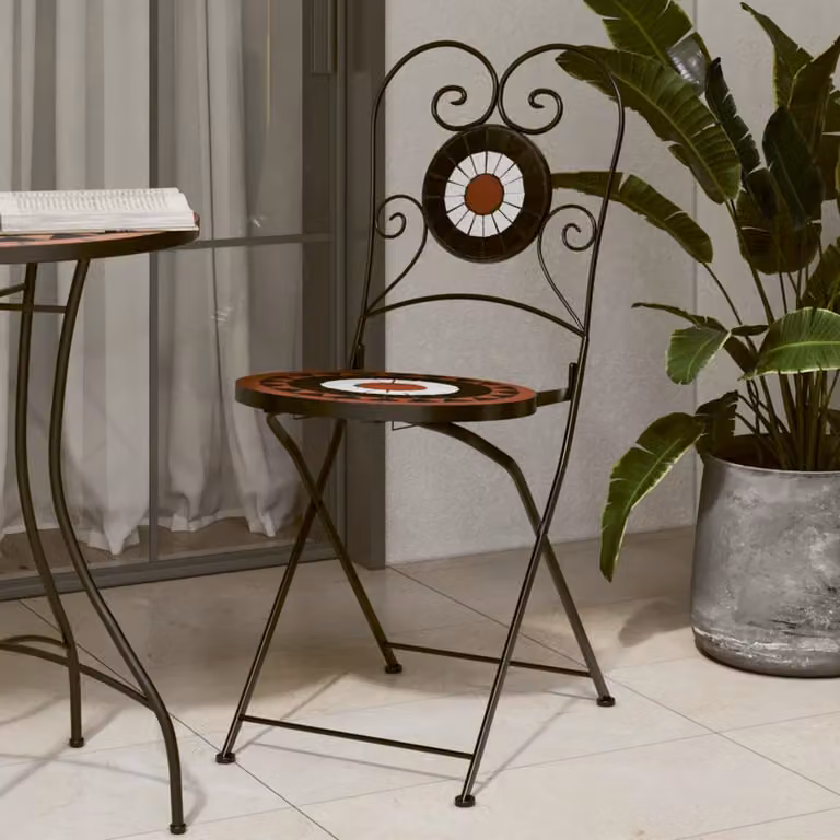 Set di 2 sedie pieghevoli vidaXL in metallo color terracotta e nero per giardino e balcone