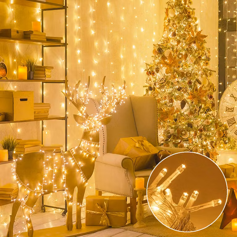 Luci LED 30M 300 LED bianco caldo, 8 modalità di decorazione dell'albero di Natale per albero di Natale giardino festa di Halloween