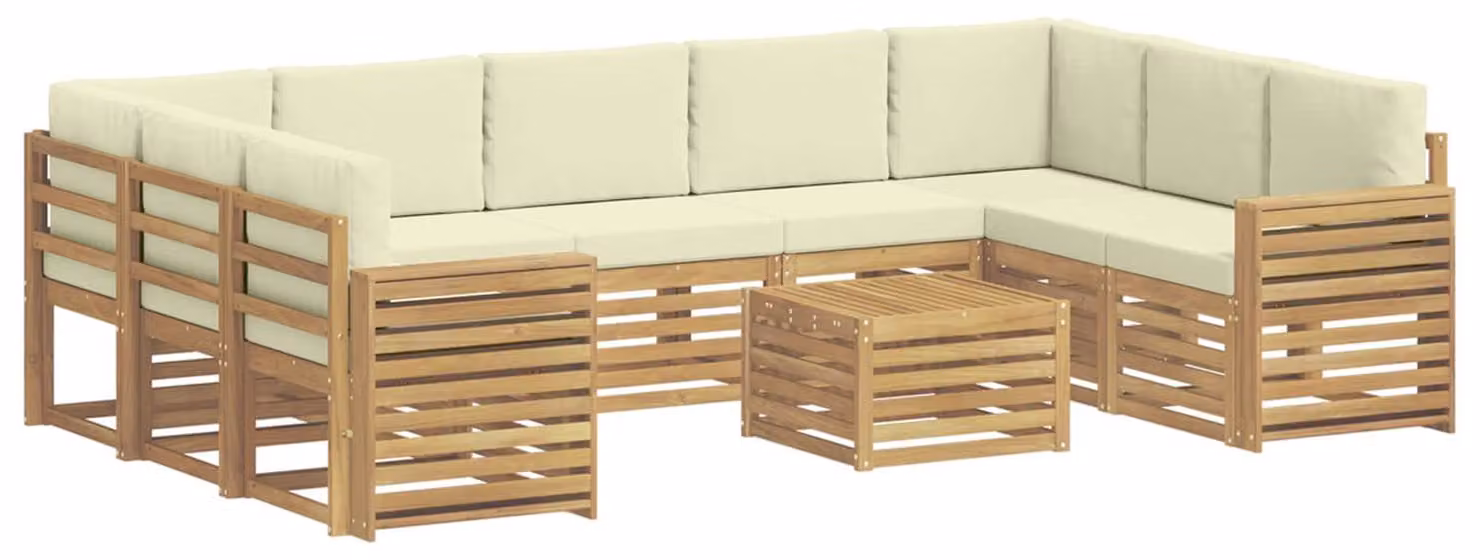 Set di divani da esterno, 10 pezzi, bianco e crema
