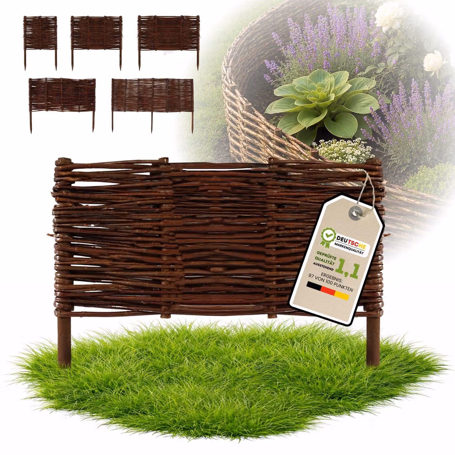 Floranica 1 pezzo Recinzione in vimini 30 cm x 40 cm – Staccionata da giardino intrecciata Palizzata Recinzione naturale Bordo aiuola