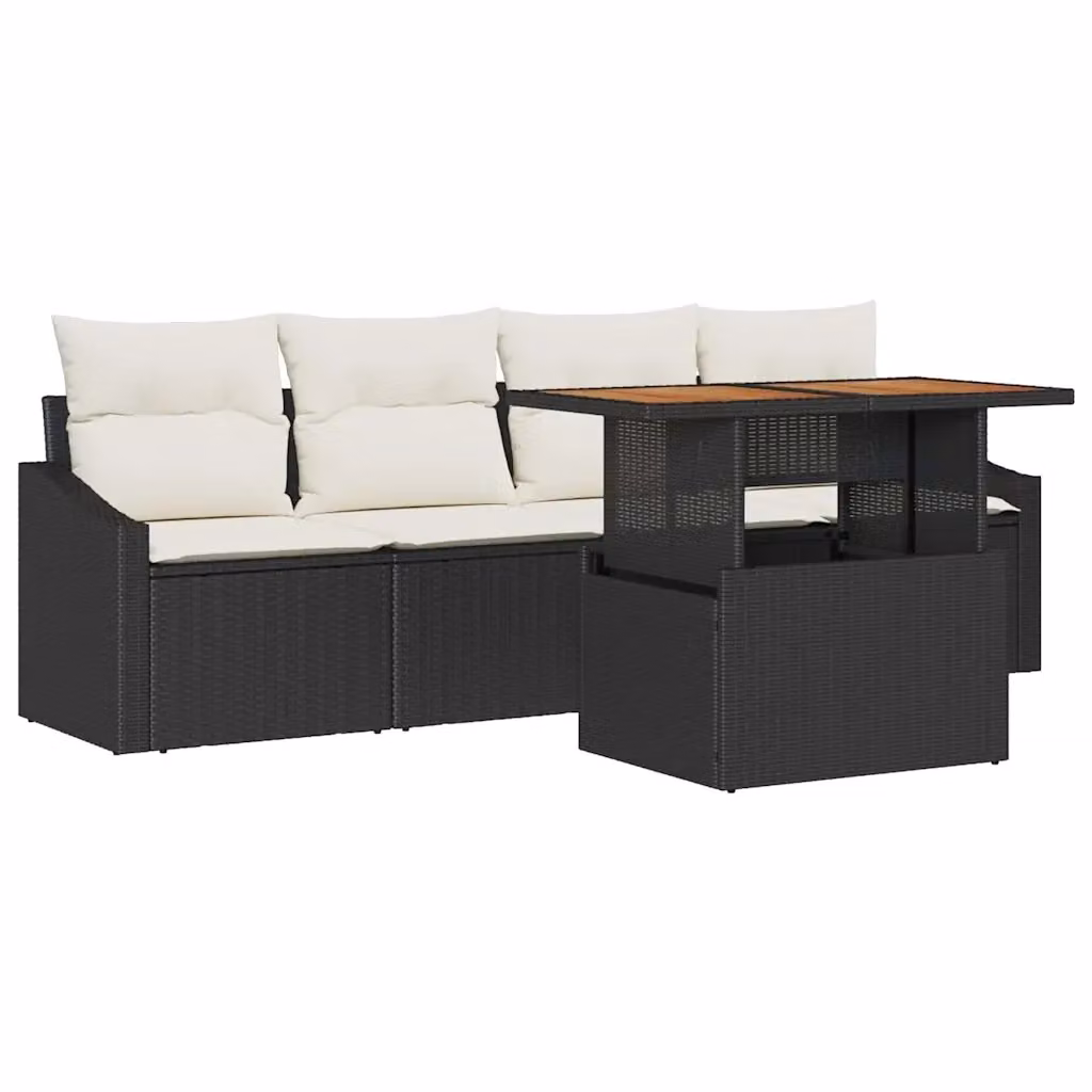 Set Divano da Giardino a L vidaXL in Rattan Nero con Cuscini e Tavolino da Esterno – 2