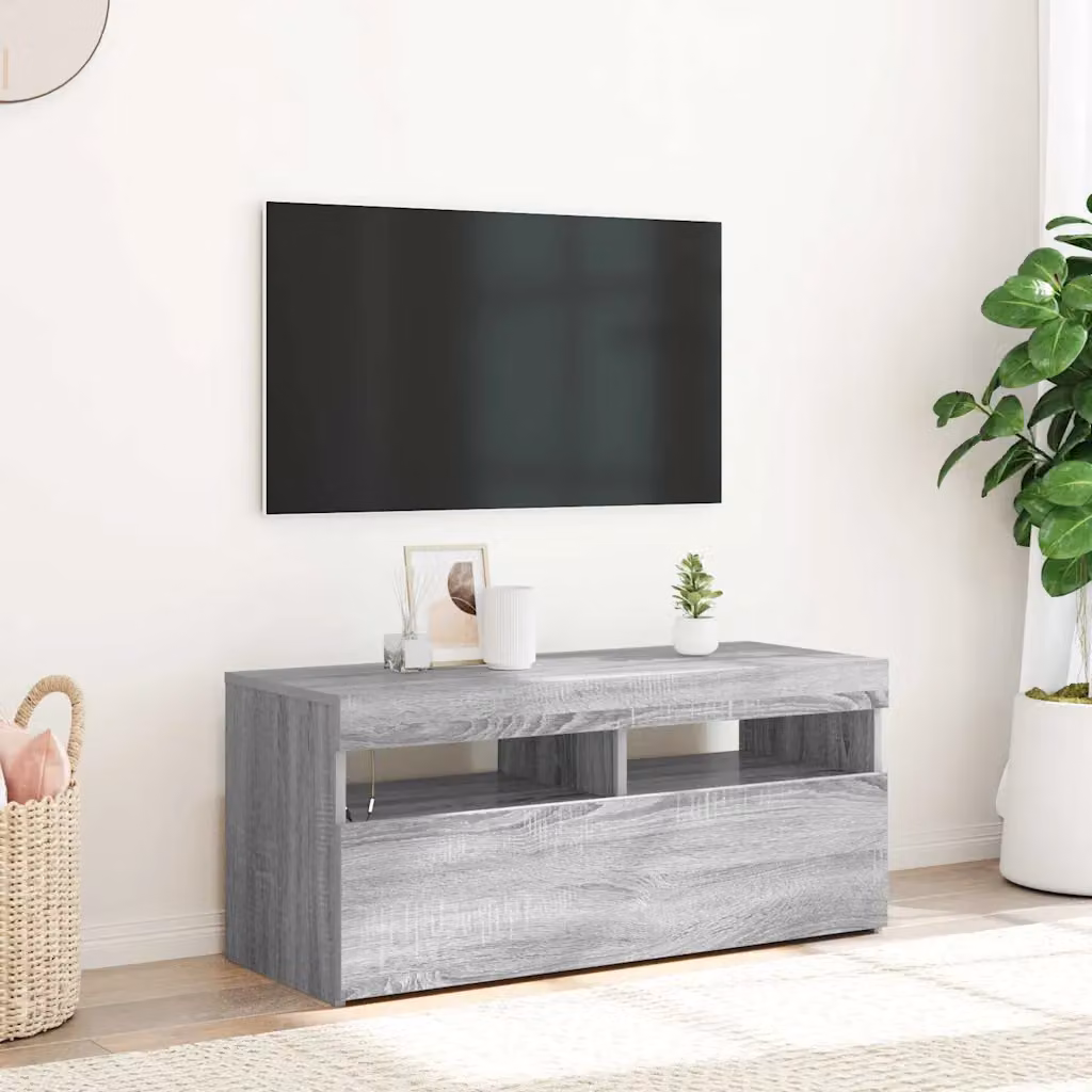 vidaXL Mobile Porta TV Moderno con Luci LED Integrate Grigio, L: 90 cm, P: 35 cm, H: 40 cm