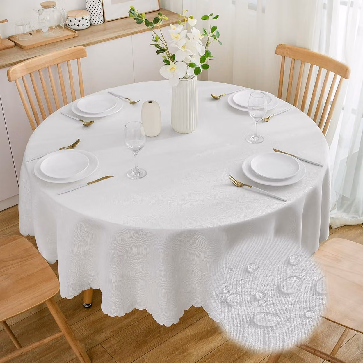 Tovaglia rotonda in tessuto jacquard, idrorepellente, diametro 160 cm, ideale per la cucina e il giardino