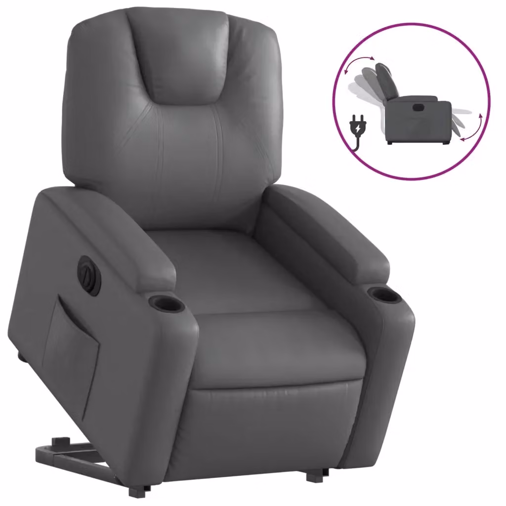 vidaXL Poltrona Alzapersona Reclinabile Grigia in Similpelle con Assistenza Elettrica e Braccioli – 2
