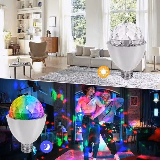 Lampadina LED, attacco E27, 3 W, RGB, luce da discoteca, orientabile a 360 gradi, rotazione automatica, luce da festa per feste di compleanno, matrimoni, Natale, Halloween