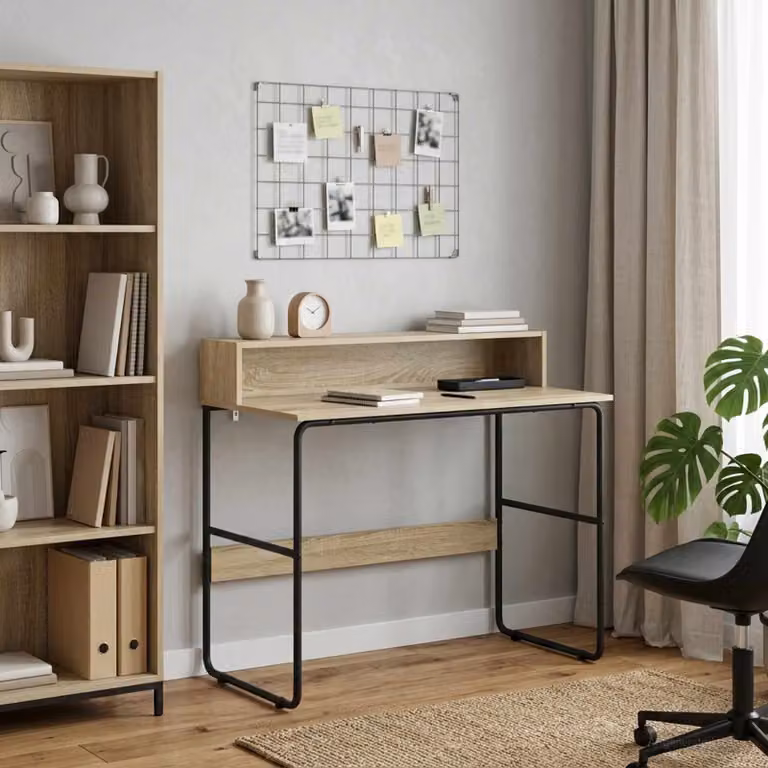 Scrivania moderna vidaXL in legno e metallo colore marrone con piano rettangolare L: 100 cm, P: 60 cm, H: 76 cm