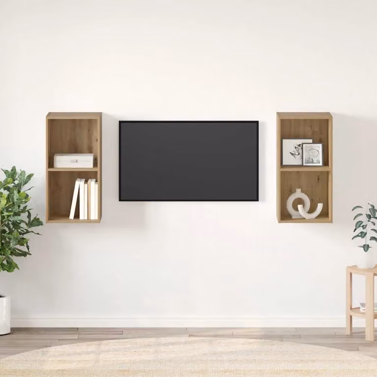 Set di 2 mobili TV vidaXL in legno ingegnerizzato color rovere artigianale marrone con finitura opaca per soggiorno