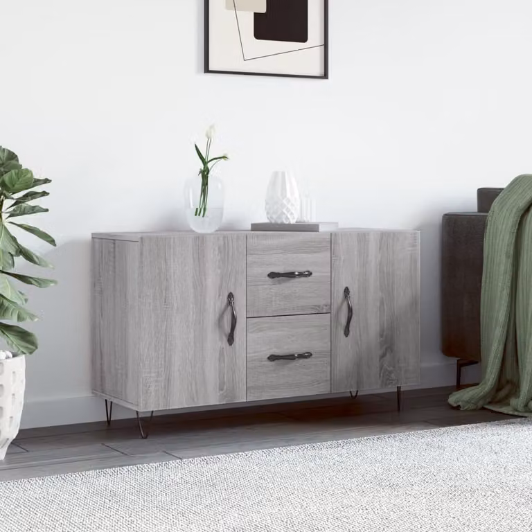 Credenza moderna vidaXL in legno multistrato e MDF, colore Grigio, L: 100 cm, P: 36 cm, H: 60 cm