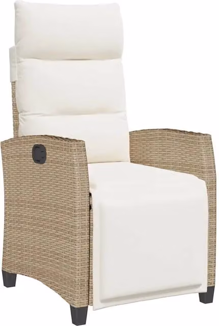 Sedia Reclinabile da Giardino con Tavolino in Polyrattan Beige e Bianco