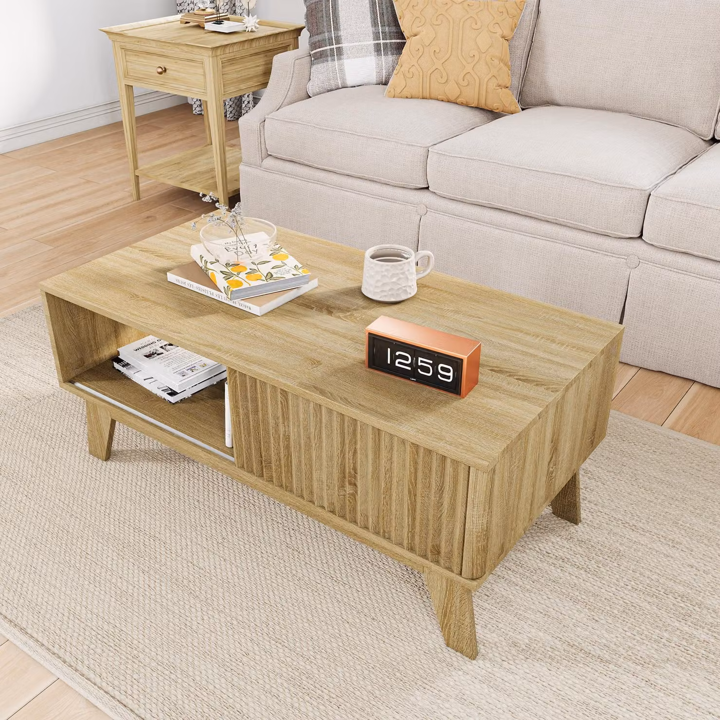 Tavolino da divano REMZETTA con sportello scorrevole e spazio contenitivo, tavolino moderno e compatto per il soggiorno, dal design lineare, dimensioni 95 x 48 x 41 cm, ideale per soggiorno e sala da pranzo