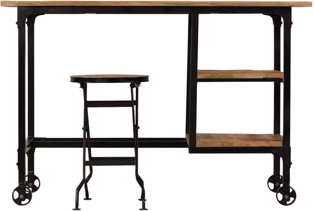 Scrivania | Tavolo da Ufficio con Sgabello Pieghevole in Legno di Mango 115x50x76cm
