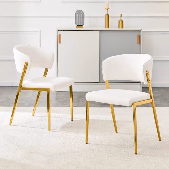 Sedia da pranzo moderna REDOM in ecopelle e metallo bianca, Altezza: 78 cm