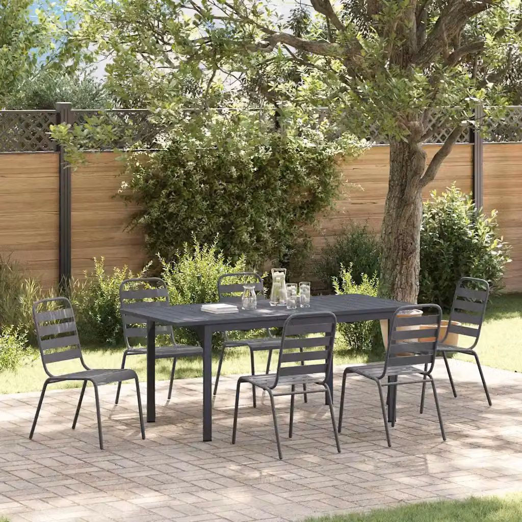 Set da pranzo per giardino e terrazza vidaXL in metallo antracite, composto da 7 pezzi con tavolo rettangolare estensibile – 1