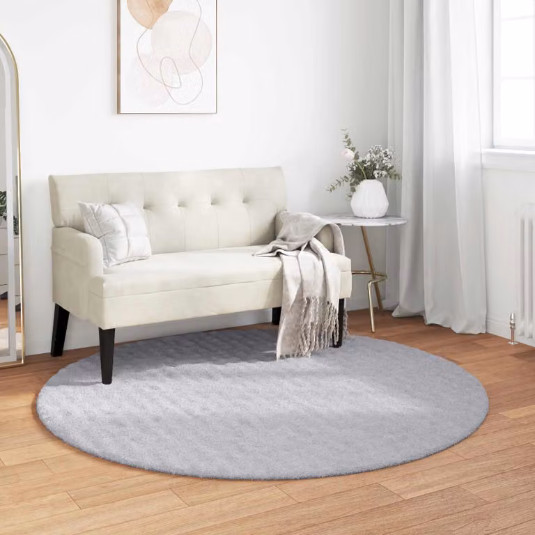 Tappeto rotondo vidaXL SIROLO grigio in poliestere, antiscivolo e lavabile, Ø 120 cm