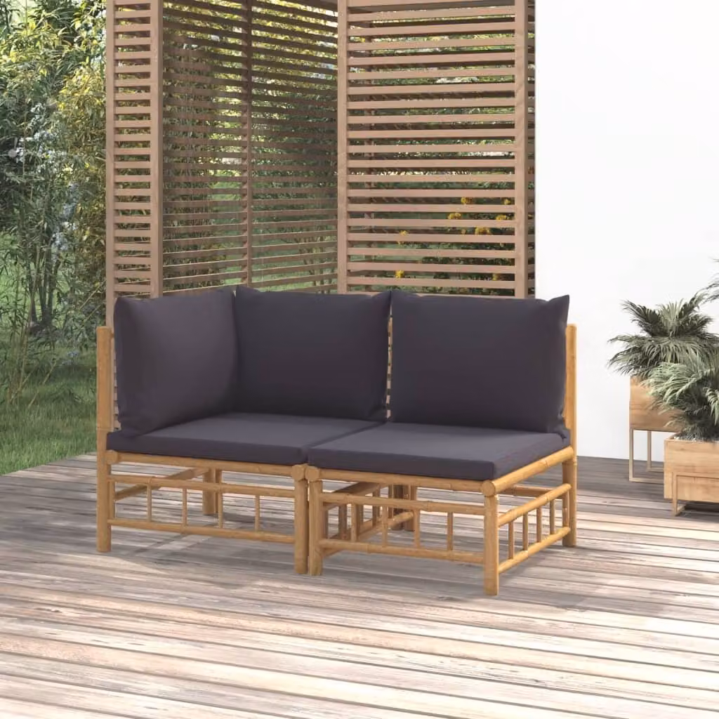Maison Exclusive - Set da giardino a 2 pezzi con cuscini in bambù grigio scuro