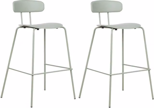Set di 2 sgabelli da bar Beliani con seduta in plastica verde chiaro e gambe in metallo per cucina e soggiorno