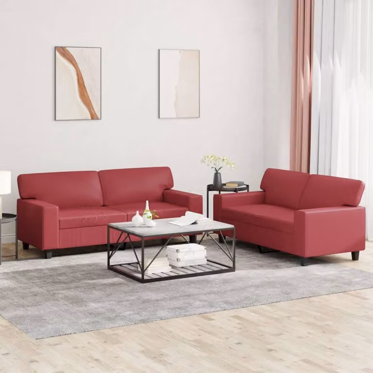 Maison Exclusive - Set divano 2 pezzi in ecopelle bordeaux