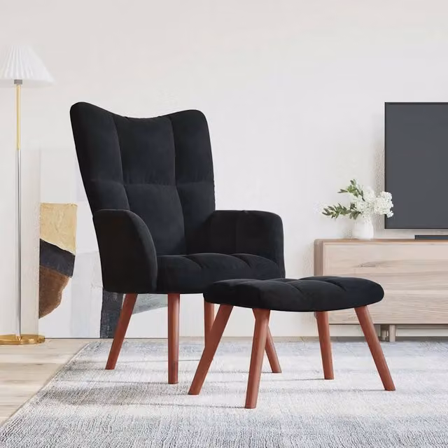 Divano Sedia-Poltrona Relax con Poggiapiedi Nero in Velluto 551461