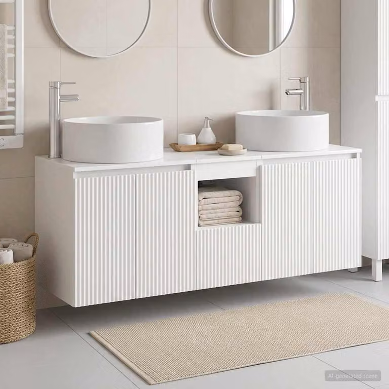 Set di 3 mobili da bagno vidaXL in legno bianco lucido, L/P/H: 49,5 x 44,5 x 65,5 cm
