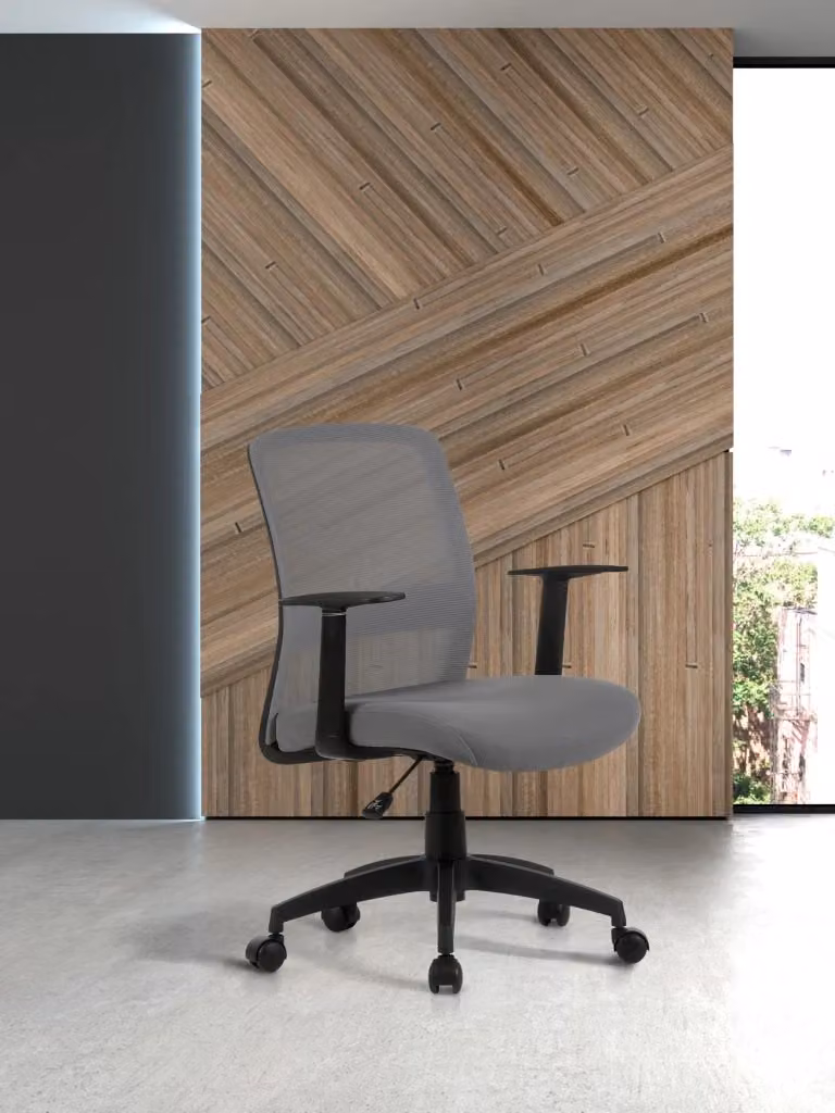 Sedia da studio Hispanohogar regolabile in altezza con ruote e braccioli, tessuto grigio e nero, H: 94 cm, L: 61 cm, P: 59 cm – 2
