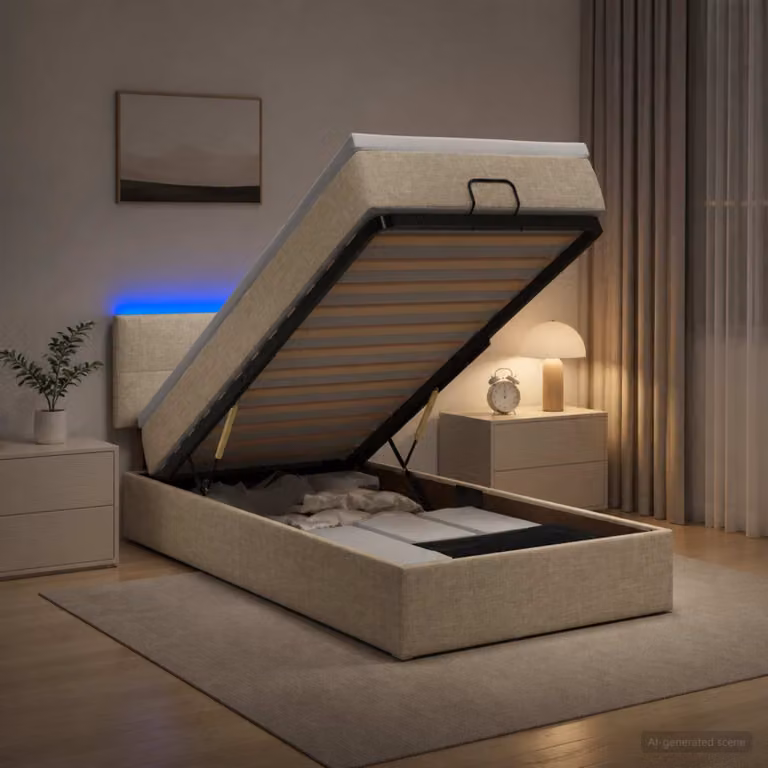 vidaXL Letto Ottomano con Materasso e LED Crema 80 x 200 cm Tessuto