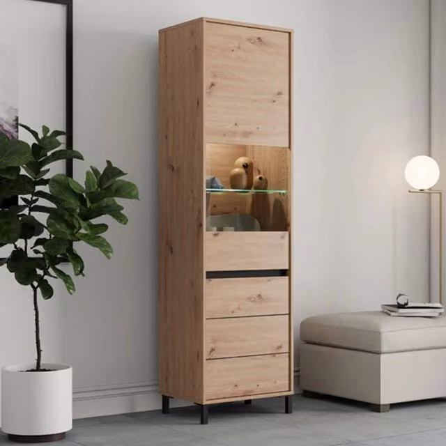 Mobile Espositore Ovodda, Vetrina 4 Ripiani, 55x40x193h cm Marrone Rovere Nodi