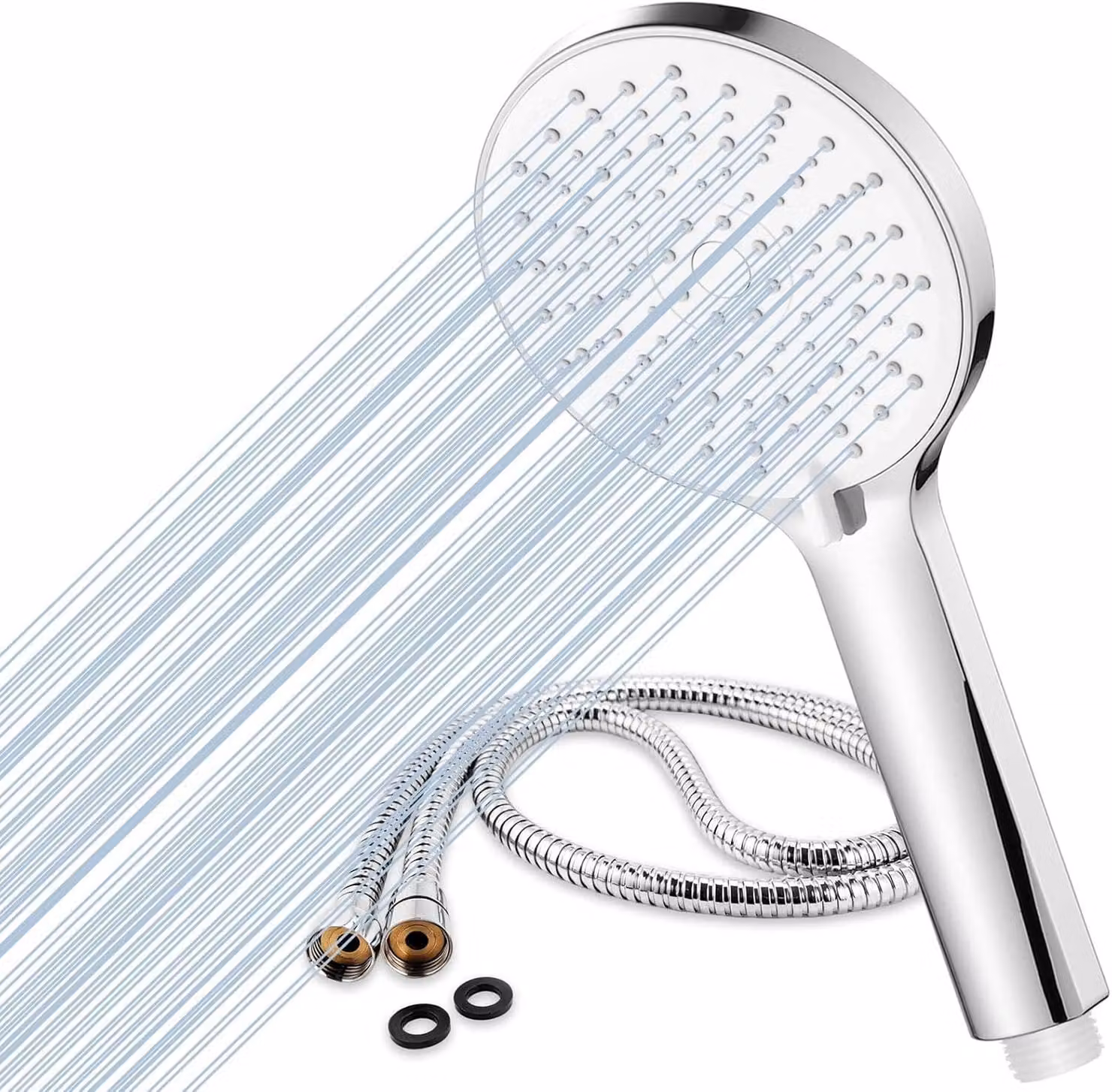 Doccia con 5 diverse tipologie di getto, tubo flessibile da 2 metri, realizzata in acciaio inossidabile e ABS, ideale per il bagno