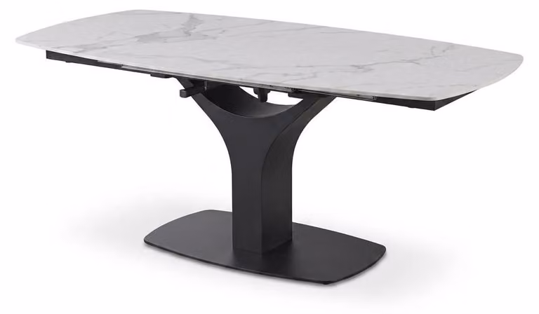Tavolo da pranzo, aspetto marmo, struttura in metallo, piano in Vetroceramica, design moderno, colore bianco, comfort