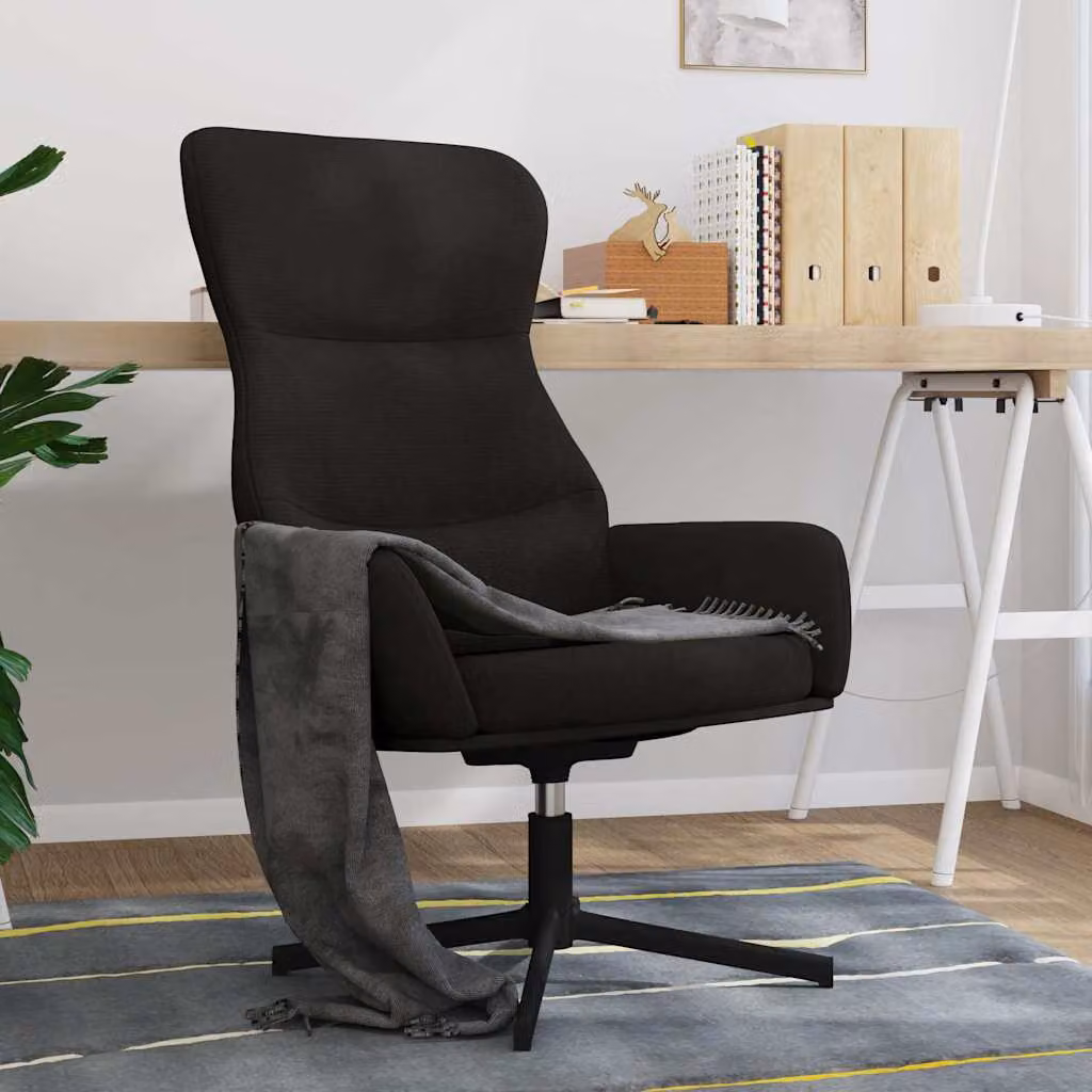 Poltrona Relax girevole vidaXL in velluto nero con struttura in metallo e braccioli